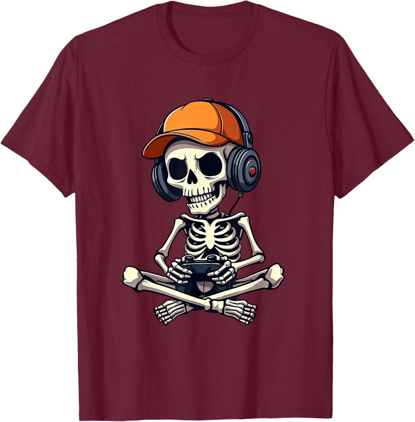 Halloween Skeleton Gamer For Kids Boys Video Gaming T-Shirt - T-Shirt | Maroon
