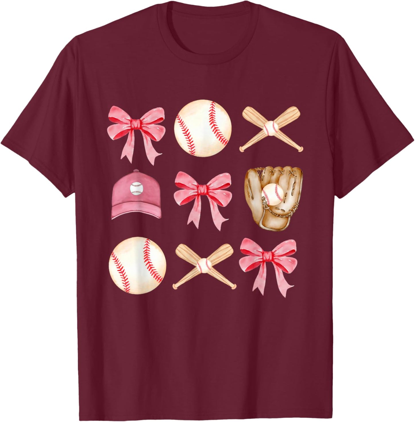 Baseball Mom Coquette Mothers Day Women Girls Baseball Mama T-Shirt - T-Shirt | Maroon