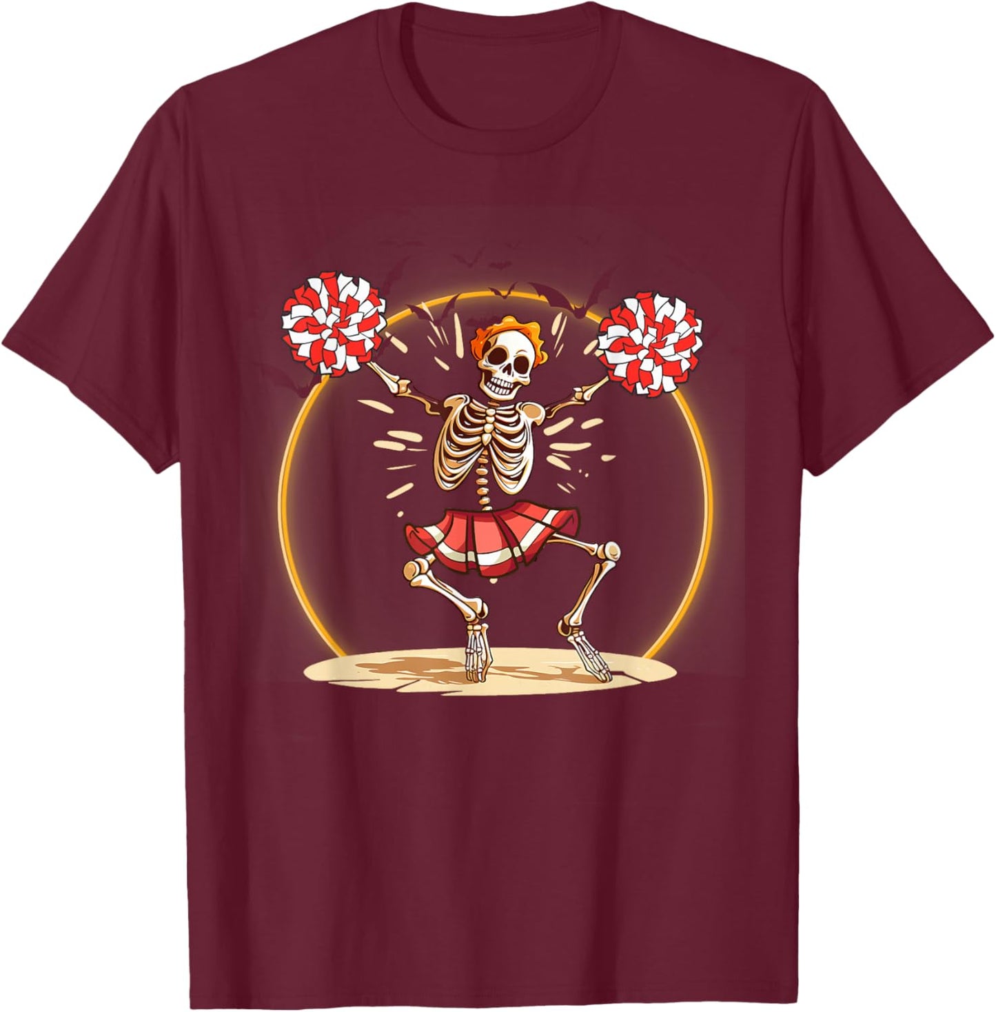 Cheerleading Skeleton Halloween Cheer Skeleton Cheerleader T-Shirt - T-Shirt | Maroon
