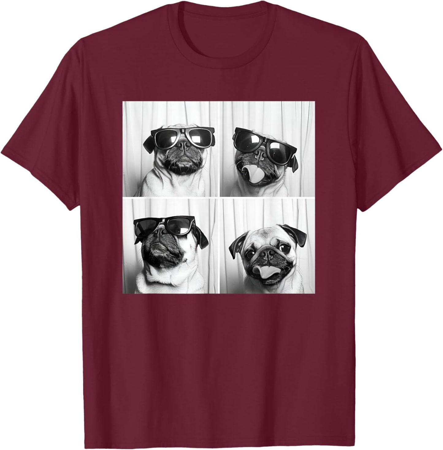Cute Pug Face Pet Photobooth Cool Pug with Sunglasses T-Shirt - T-Shirt | Maroon