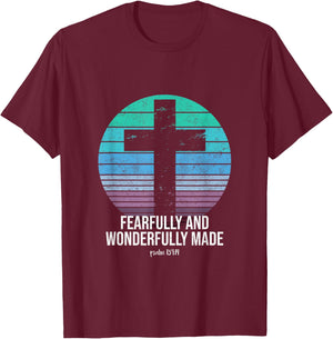 Fearfully And Wonderfully Made Psalm 139:14 Christian Bible T-Shirt - T-Shirt | Maroon