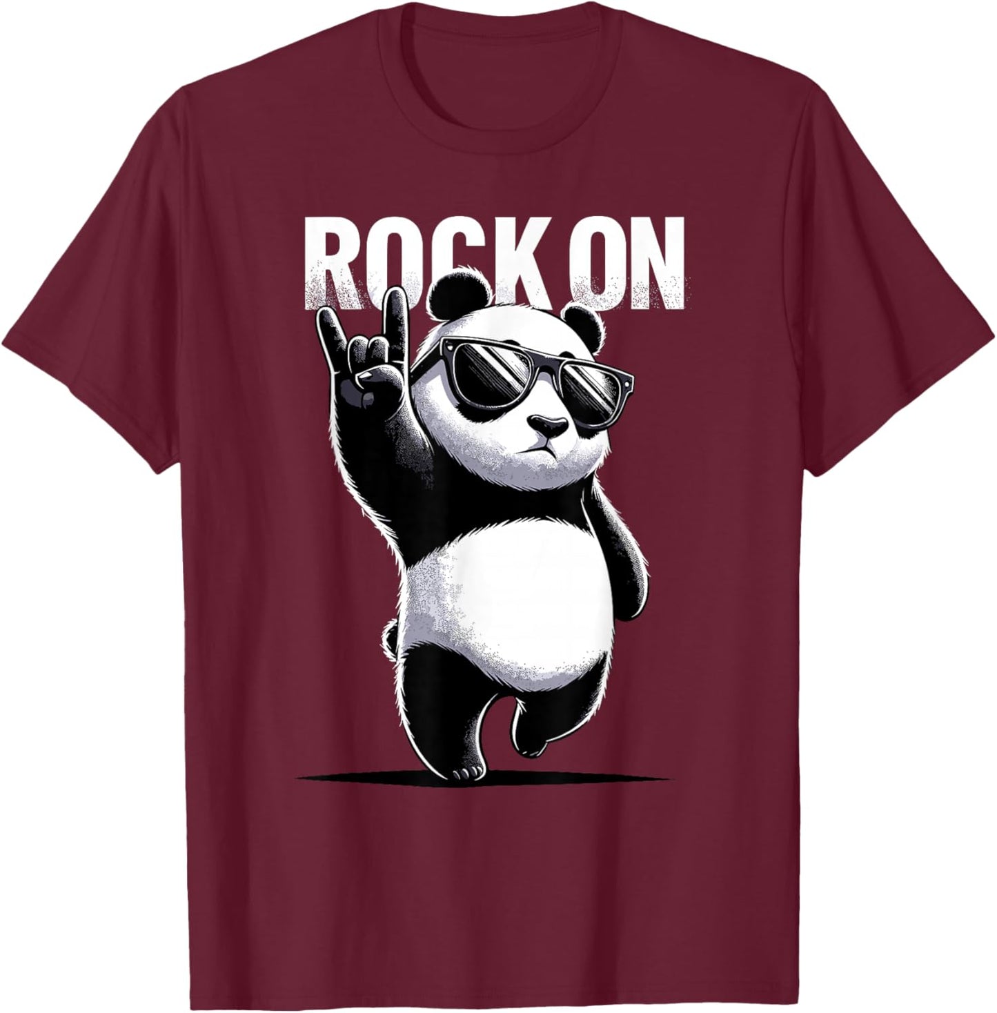 Retro Panda Rock Music Gift Men Kids Women Funny Panda T-Shirt - T-Shirt | Maroon