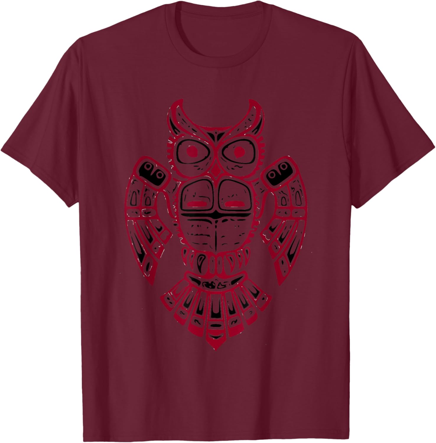 Pacific Northwest tribe art Indian Tlingit Tribal Owl Spirit T-Shirt - T-Shirt | Maroon
