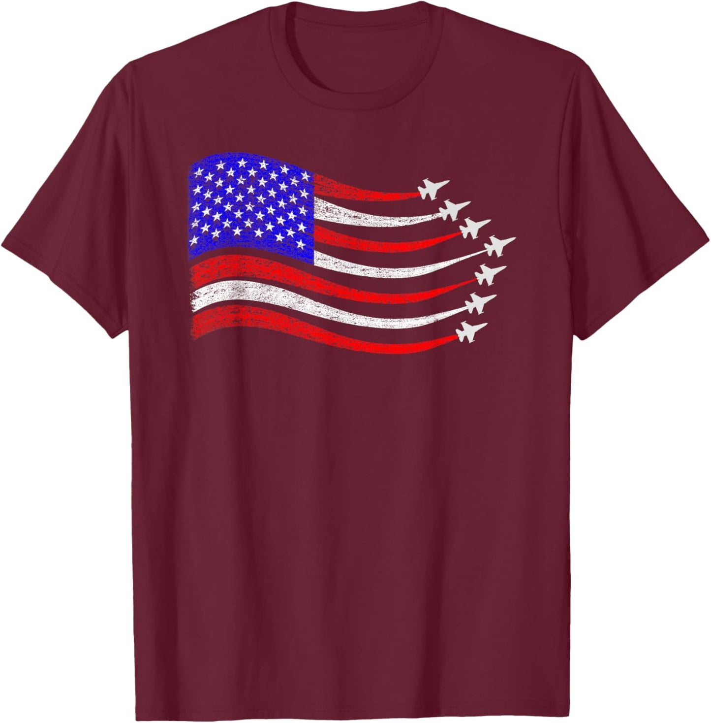 American Patriotic Fighter Jets USA Flag Waving 4th of July T-Shirt - T-Shirt | Maroon