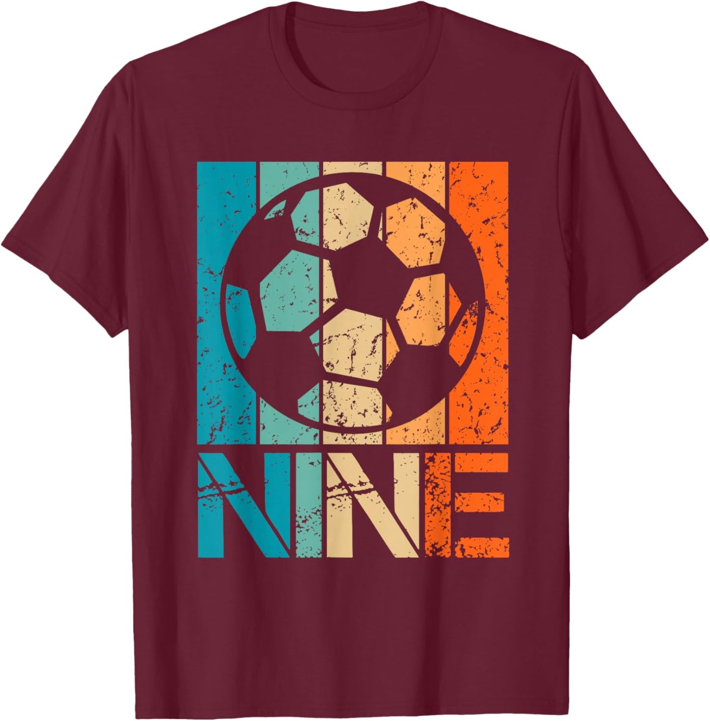 9th Soccer Birthday 9 Year Old 9yr Boys Girl Birthday Soccer T-Shirt - T-Shirt | Maroon