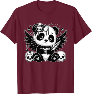 Gothic Panda Bear Skulls Goth Animal Lovers Panda Design T-Shirt - T-Shirt | Maroon