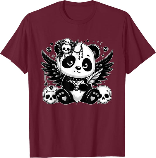 Gothic Panda Bear Skulls Goth Animal Lovers Panda Design T-Shirt - T-Shirt | Maroon