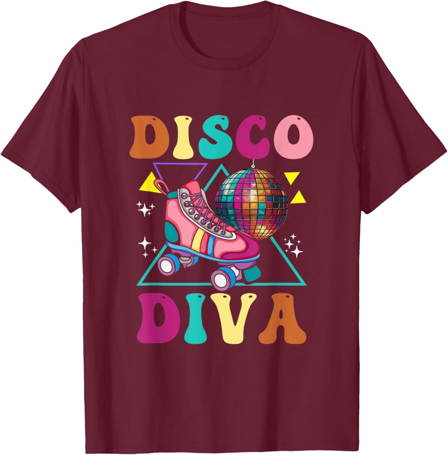 Roller Skating Disco Diva Skate Girl 70s Skater Groovy T-Shirt - T-Shirt | Maroon