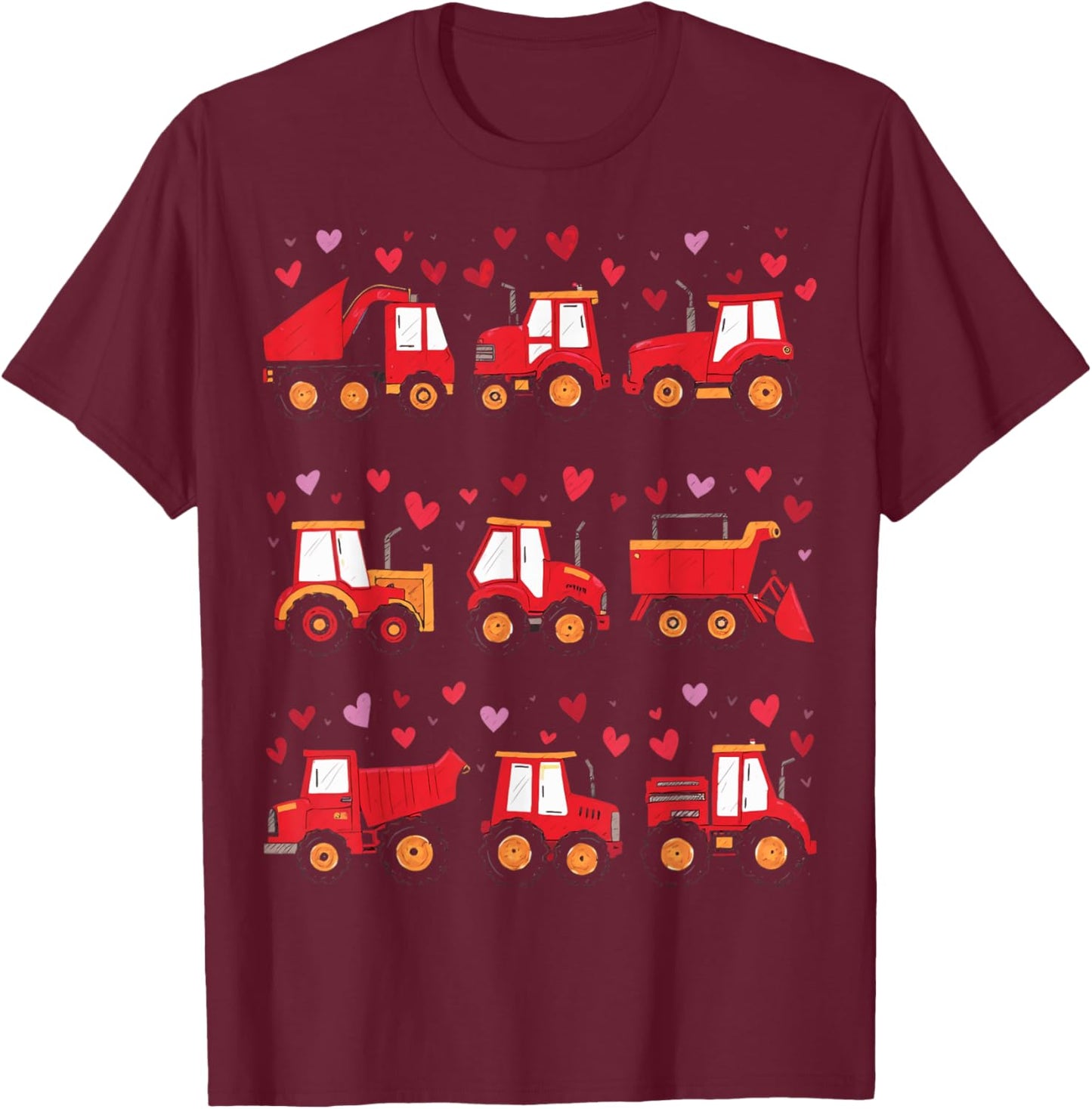 Kids Valentines Day Construction Trucks I Dig You Hearts T-Shirt - T-Shirt | Maroon