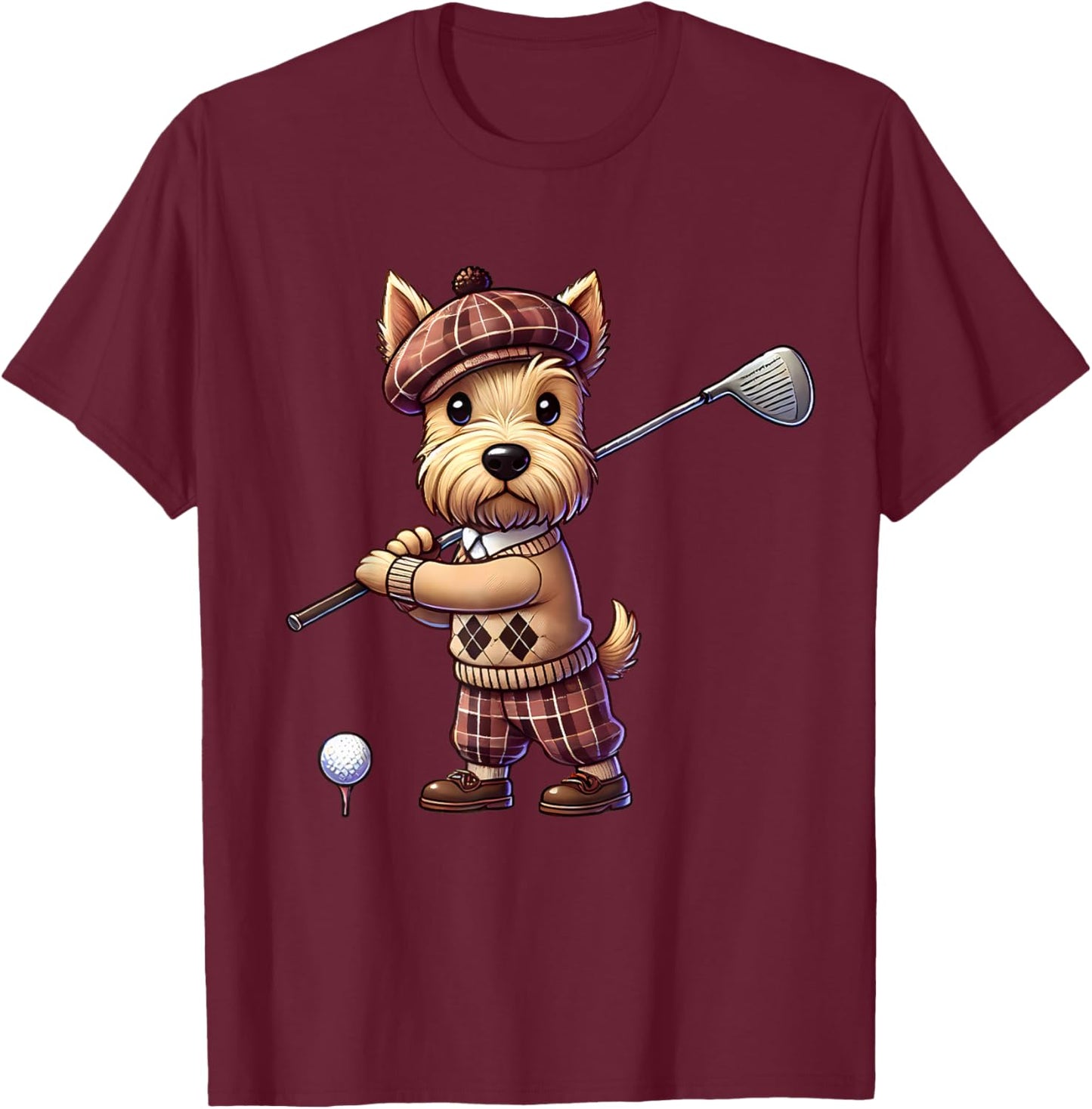 Cute Scottish Terrier Playing Golf Golfer Golfing Men Women T-Shirt - T-Shirt | Maroon