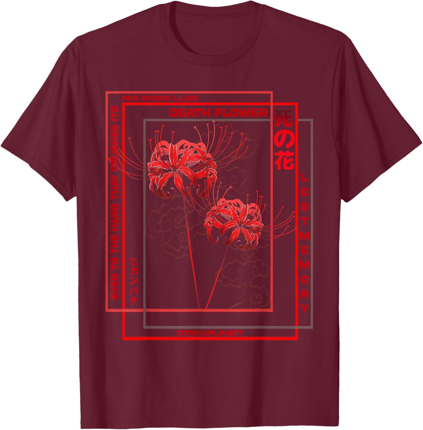 Japanese Spider Lily Soft Grunge Anime Aesthetic Flower T-Shirt - T-Shirt | Maroon