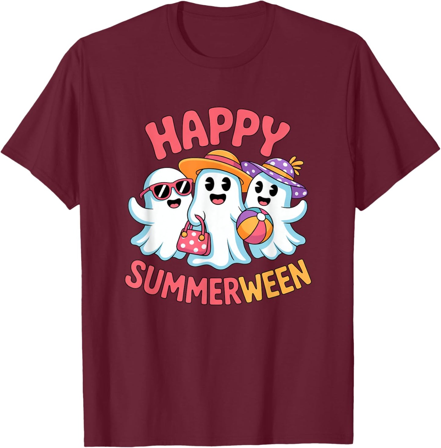 Happy Summerween Beach Skeleton Halloween Summer Scary Fun T-Shirt - T-Shirt | Maroon