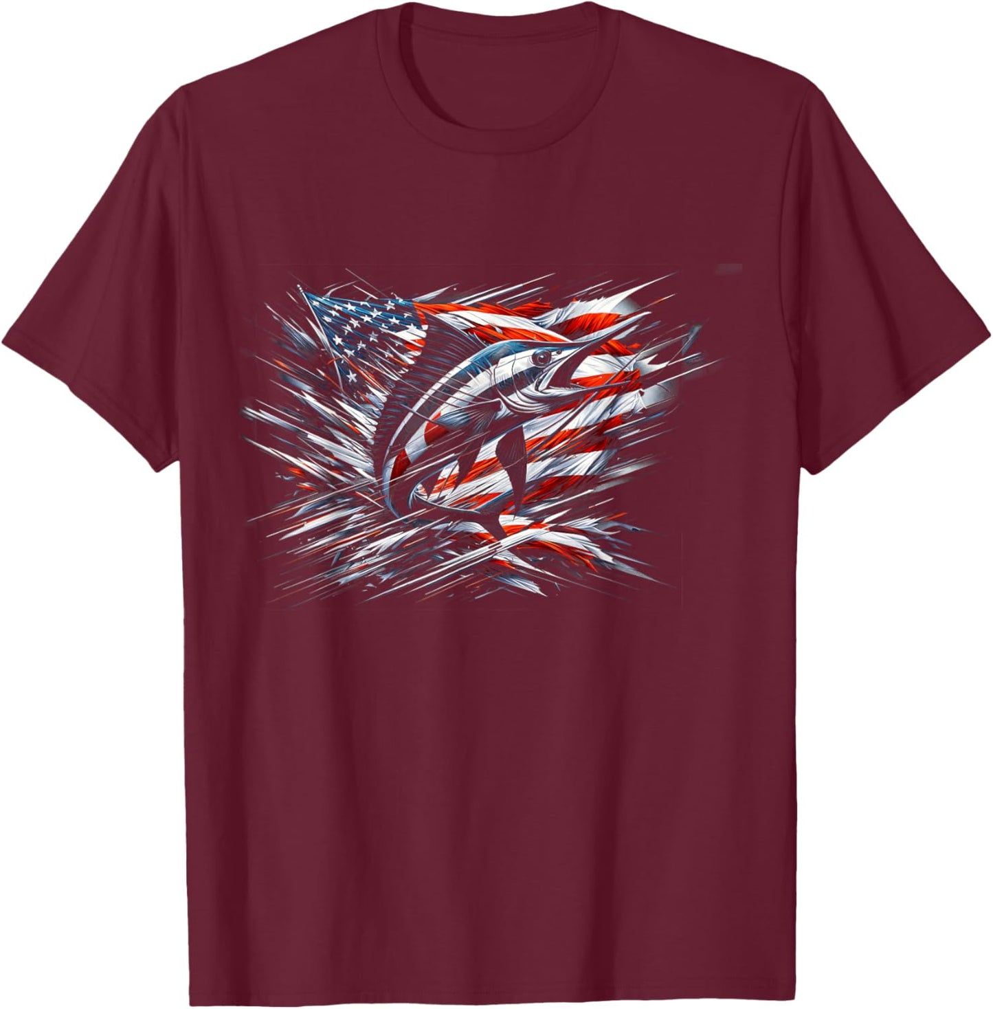 Sailfish American Flag Patriotic Fishing Graphic Design Women Men T-Shirt - T-Shirt | Maroon