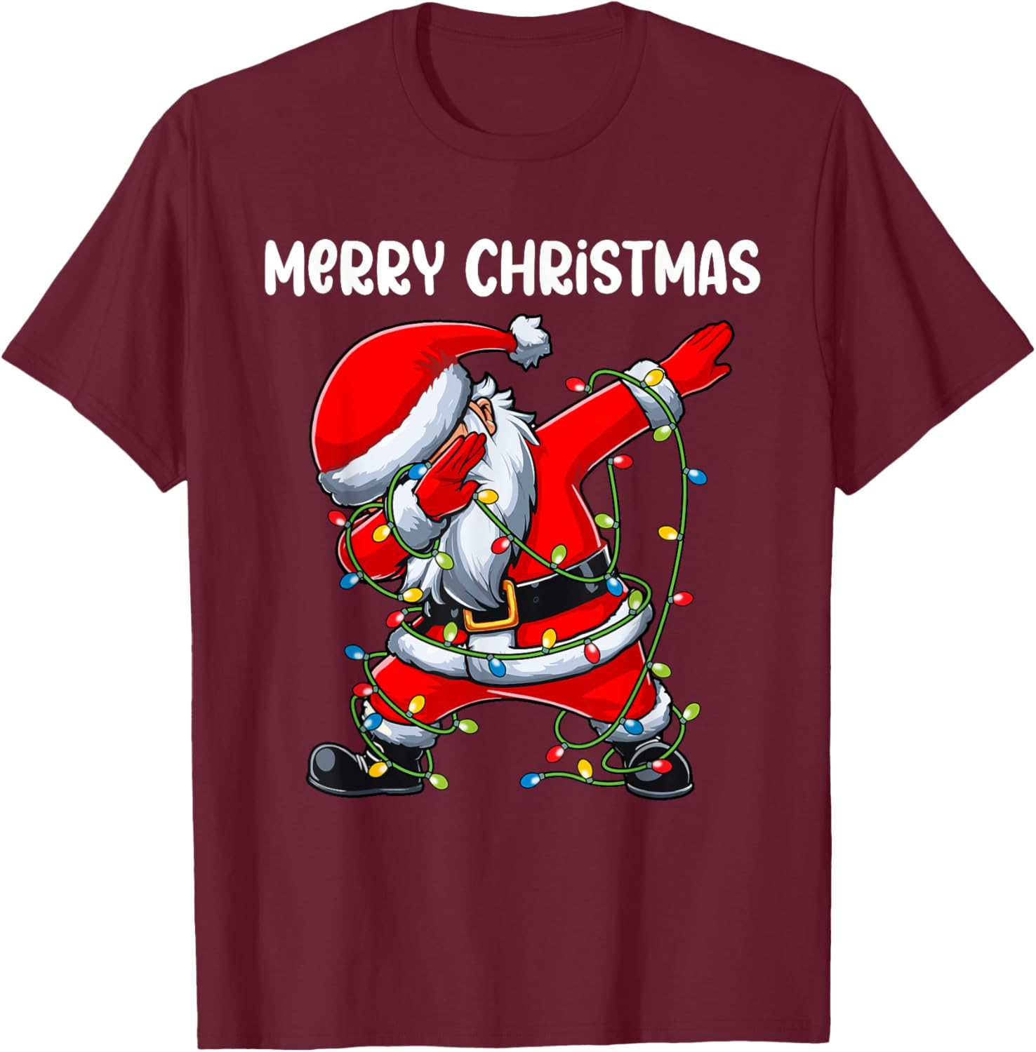 Santa Merry Christmas Lights Boys Girls Kids Dab Xmas T-Shirt - T-Shirt | Maroon