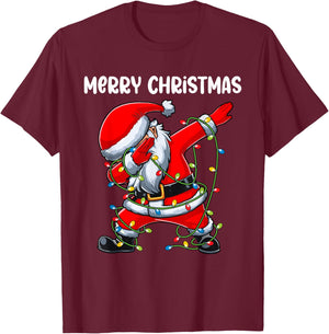 Santa Merry Christmas Lights Boys Girls Kids Dab Xmas T-Shirt - T-Shirt | Maroon