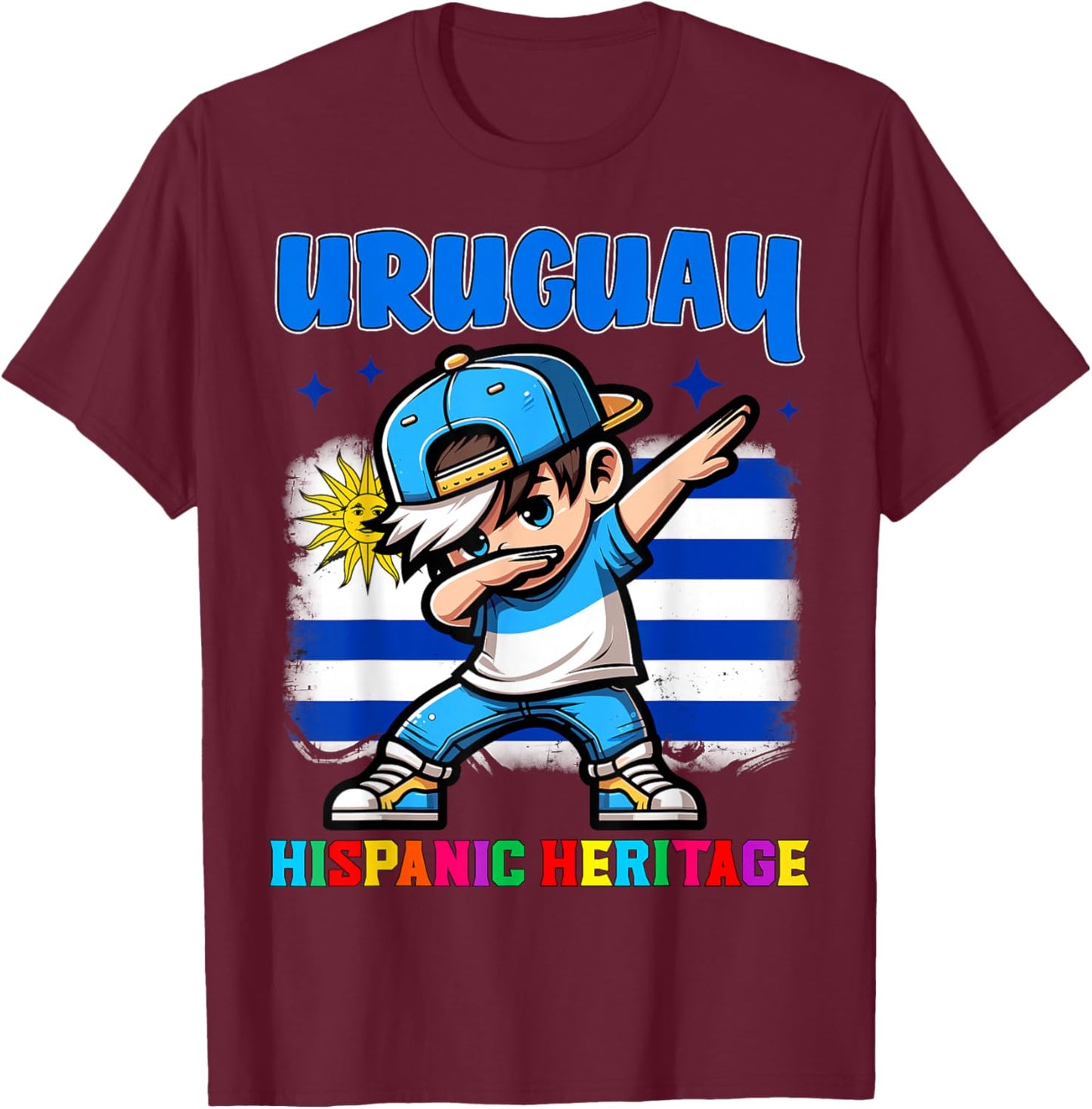Uruguay Dabbing Kid Hispanic Heritage Celebration for Kids T-Shirt - T-Shirt | Maroon