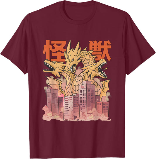 Dragon Ghidorah Japanese T-Shirt - T-Shirt | Maroon