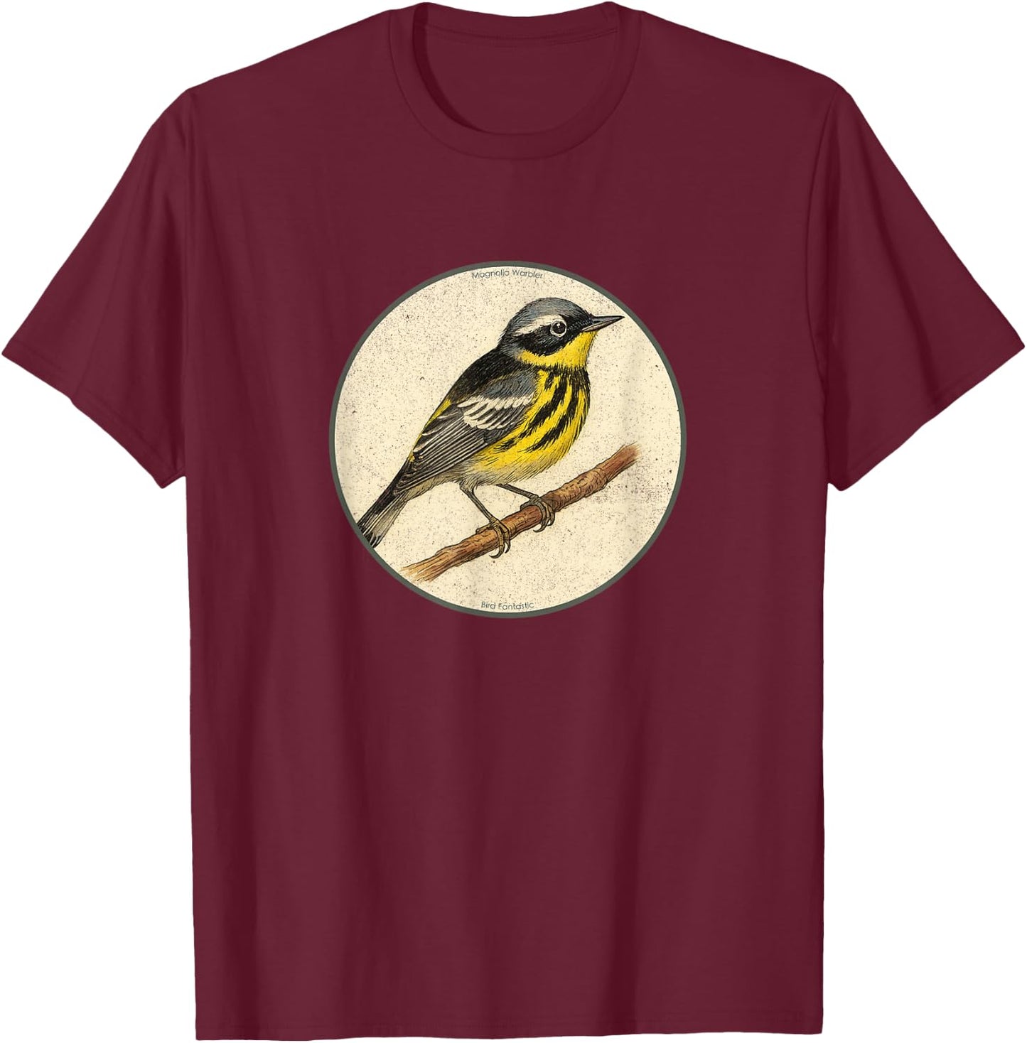 Colorful Retro Magnolia Warbler Bird Design T-Shirt - T-Shirt | Maroon