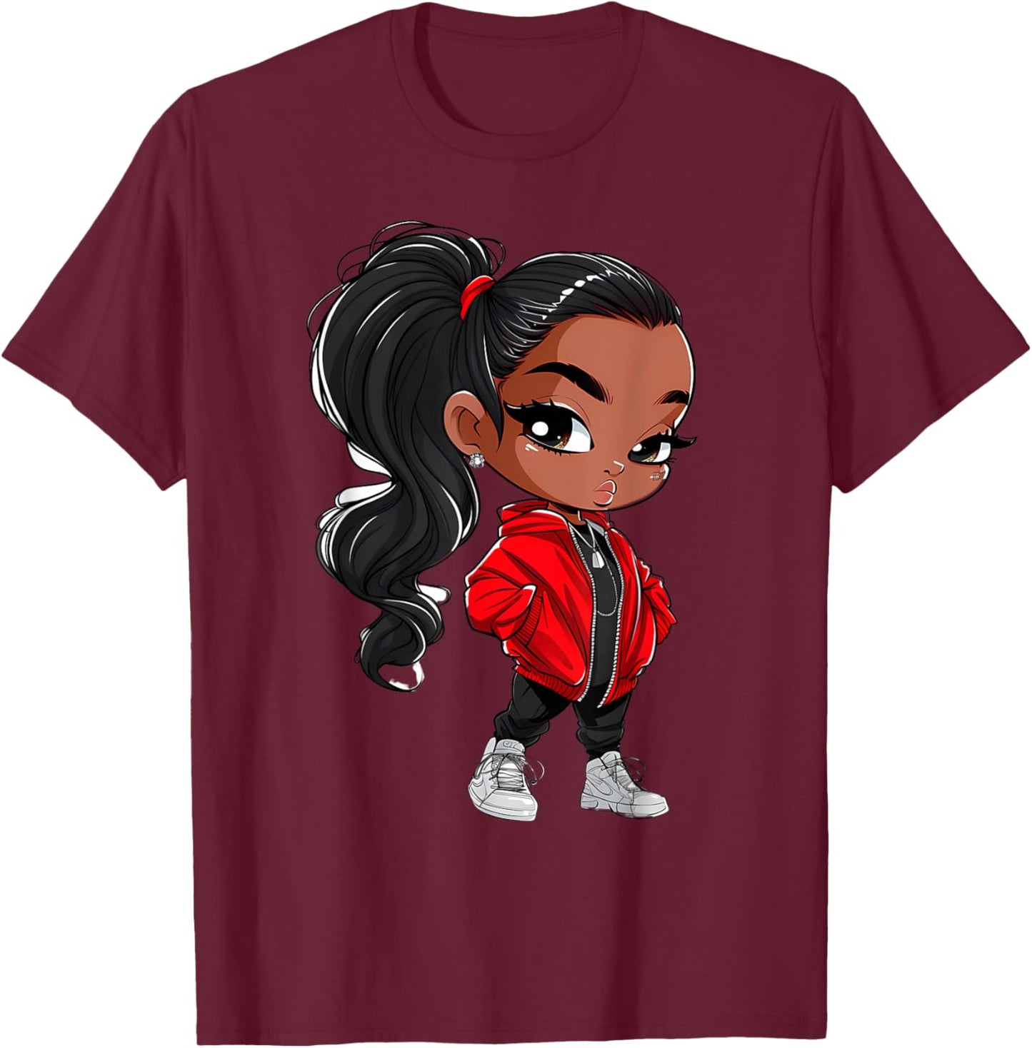 Black Queen Melanin Sistas Women Curly Afro American T-Shirt - T-Shirt | Maroon