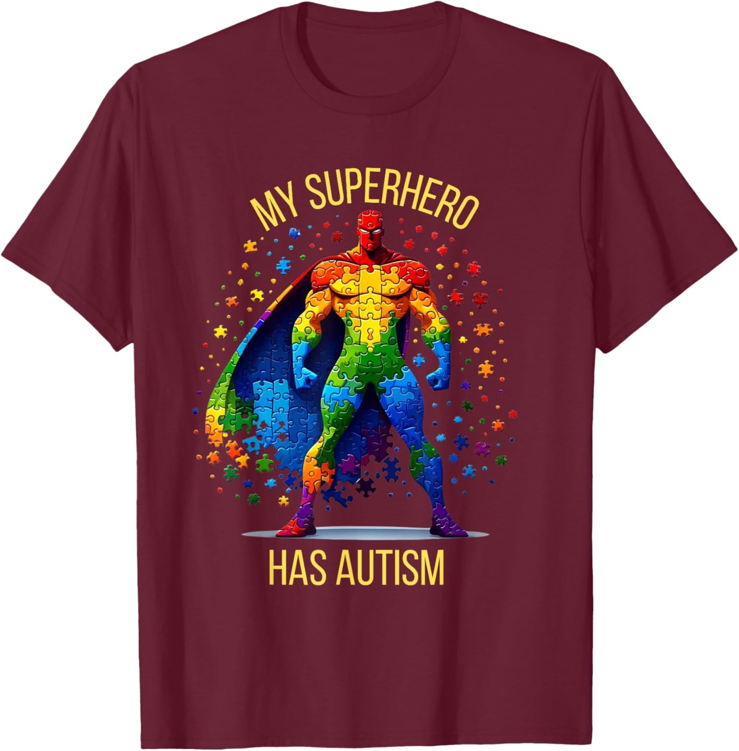 My Superhero Has Autism Super Hero Autism Awareness T-Shirt - T-Shirt | Maroon