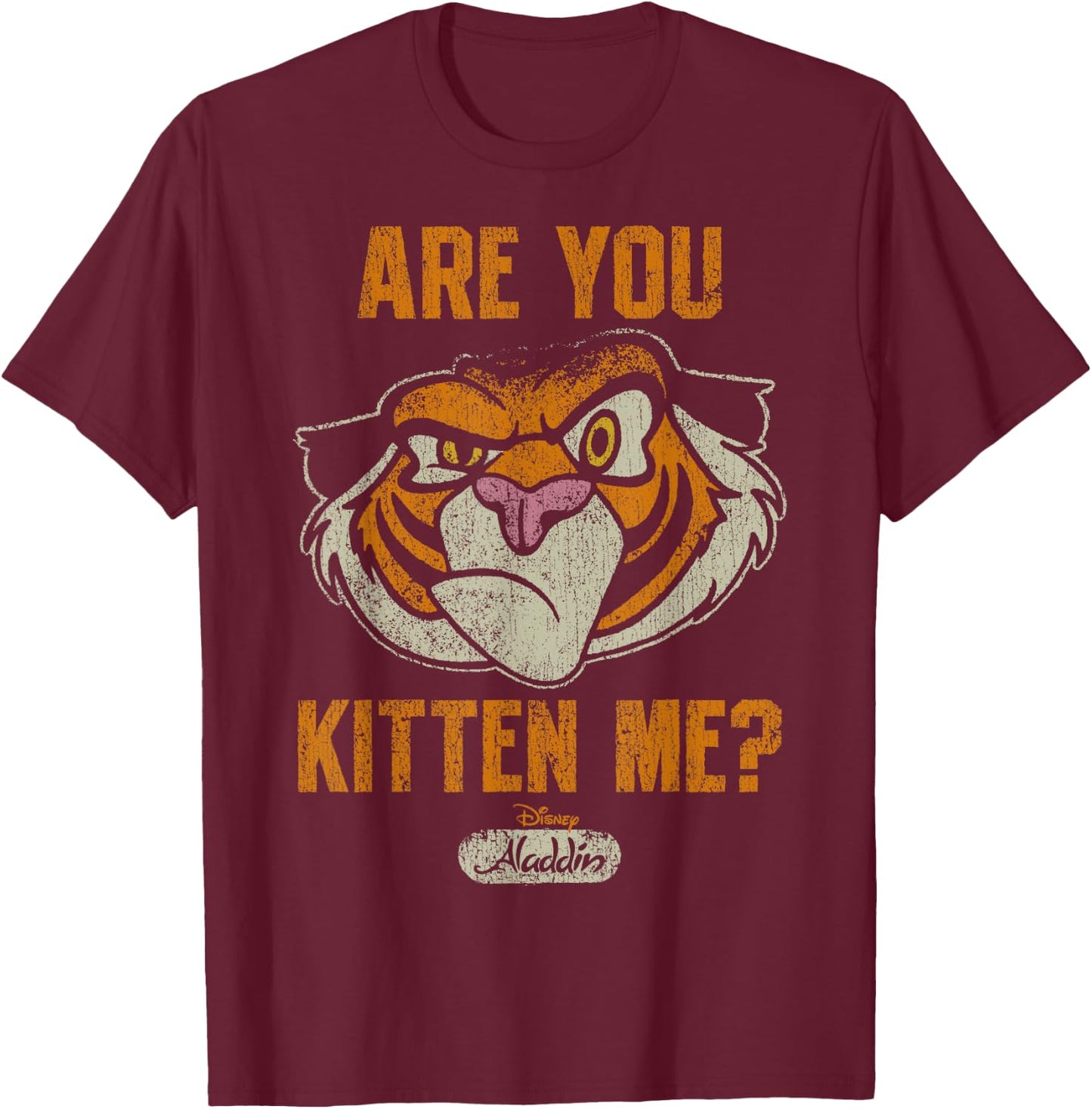 Disney Aladdin Rajah are You Kitten Me? Faded Portrait T-Shirt - T-Shirt | Maroon