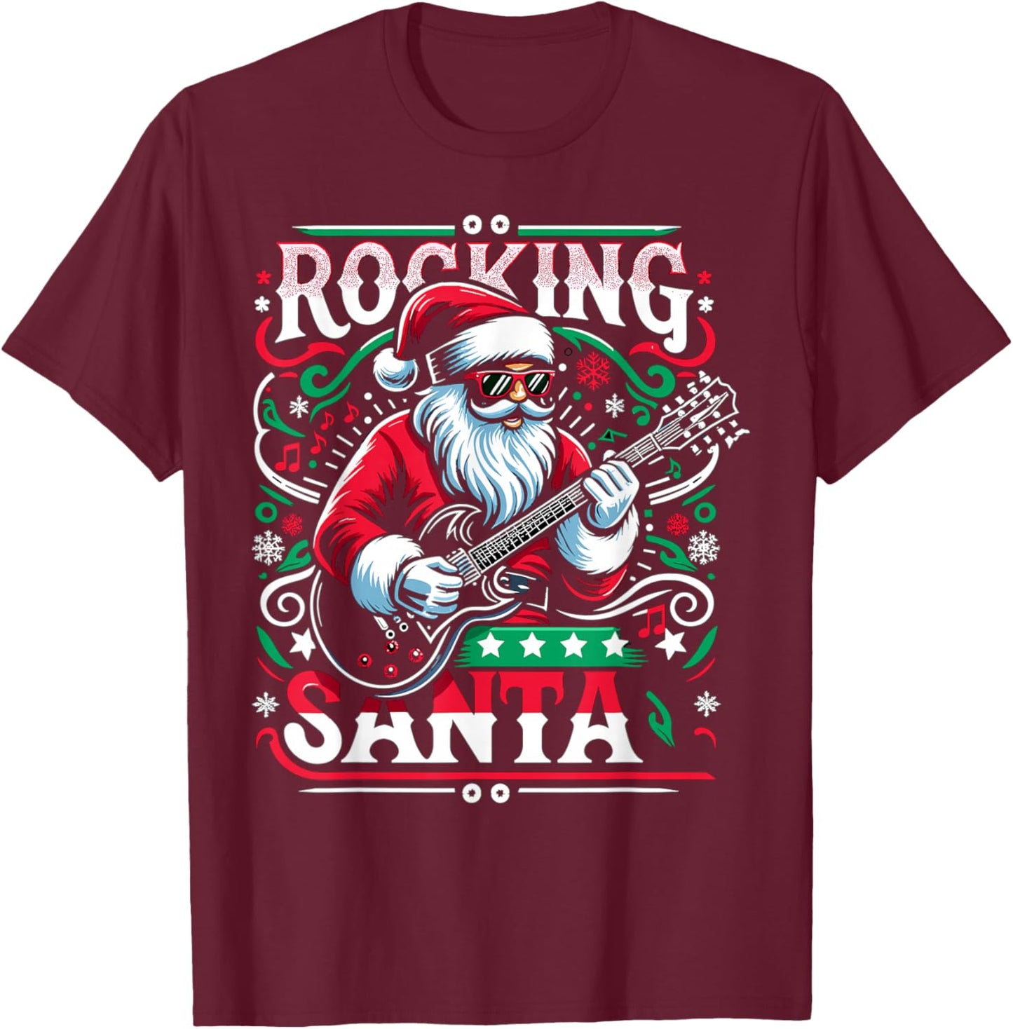 The Rocking Santa Christmas Rock Guitar Santa T-Shirt - T-Shirt | Maroon