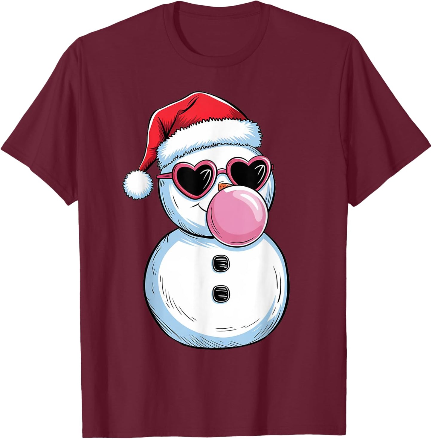 Retro Cool Snowman With Sunglasses Christmas Blowing Bubble T-Shirt - T-Shirt | Maroon