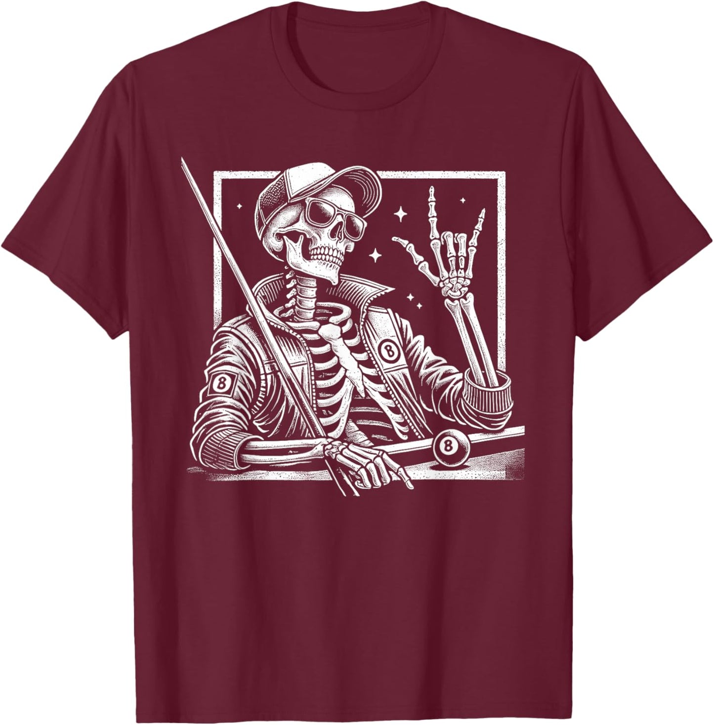 Skeleton Billiards Birthday Halloween Kids T-Shirt - T-Shirt | Maroon