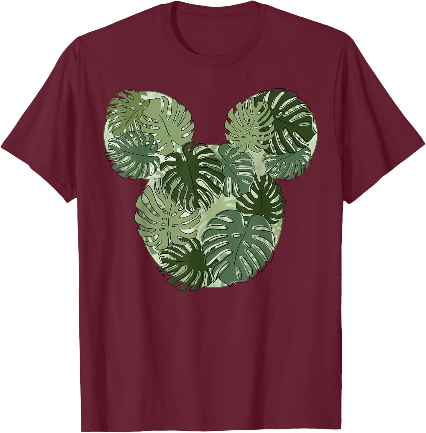 Disney Mickey & Friends Mickey Monstera Plant Fill T-Shirt - T-Shirt | Maroon