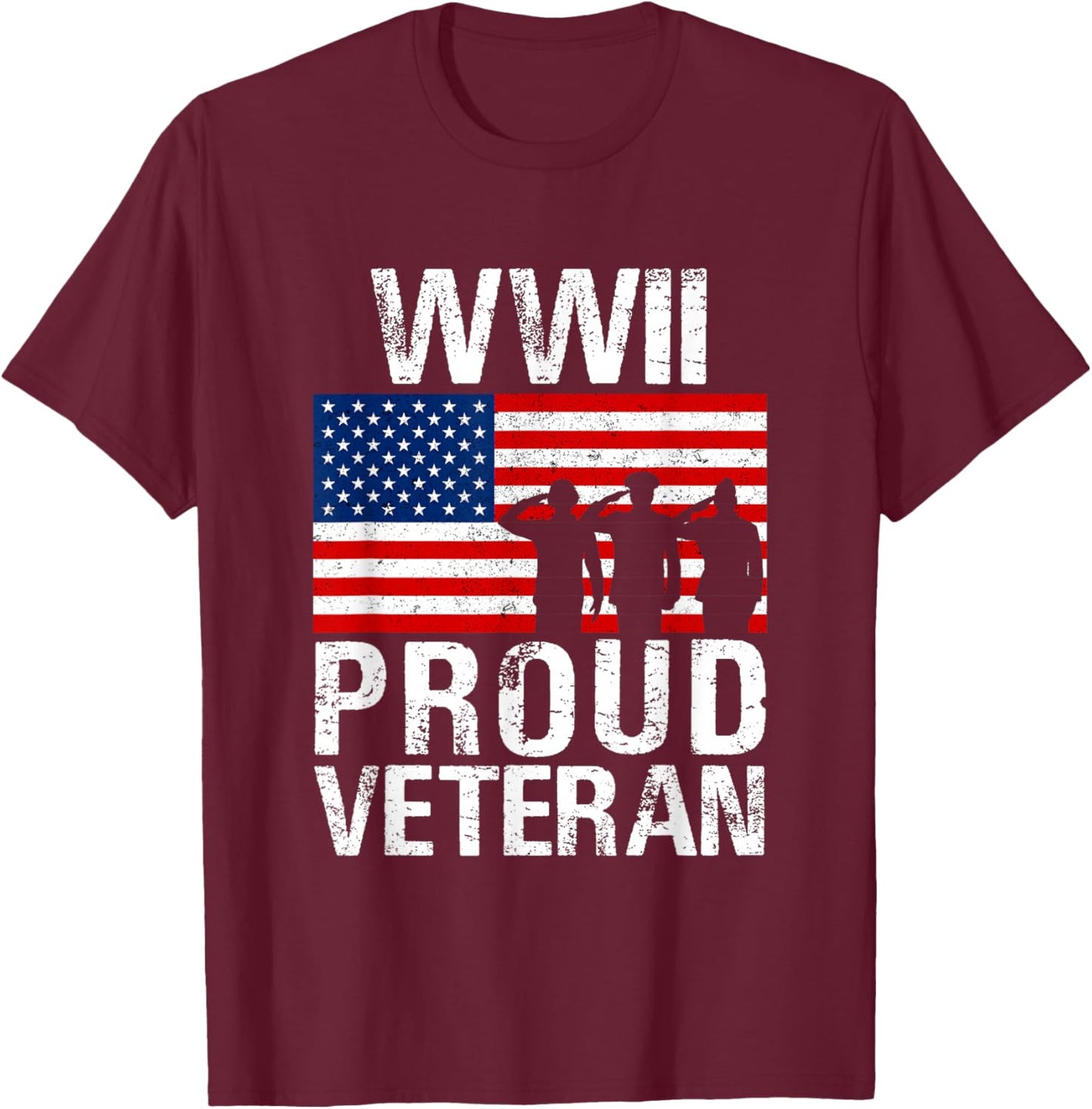 Patriotic USA Veteran Apparel & Gifts Outlet Proud WWII Veteran - Men's Classic Fit Black Short Sleeve - Small T-Shirt - T-Shirt | Maroon