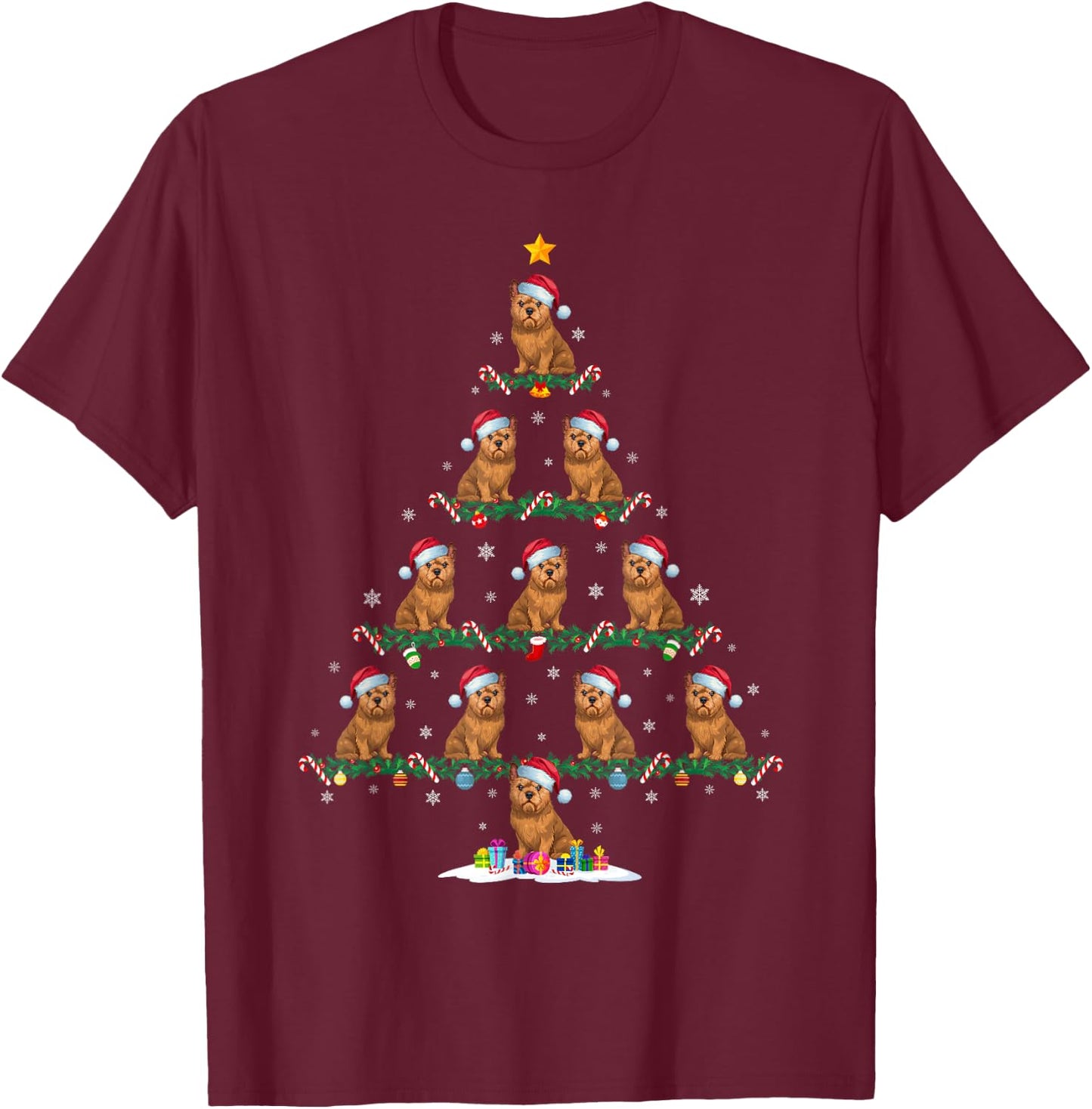 Brussels Griffon Dog Xmas Tree Pajama Men Women Kids Ugly T-Shirt - T-Shirt | Maroon