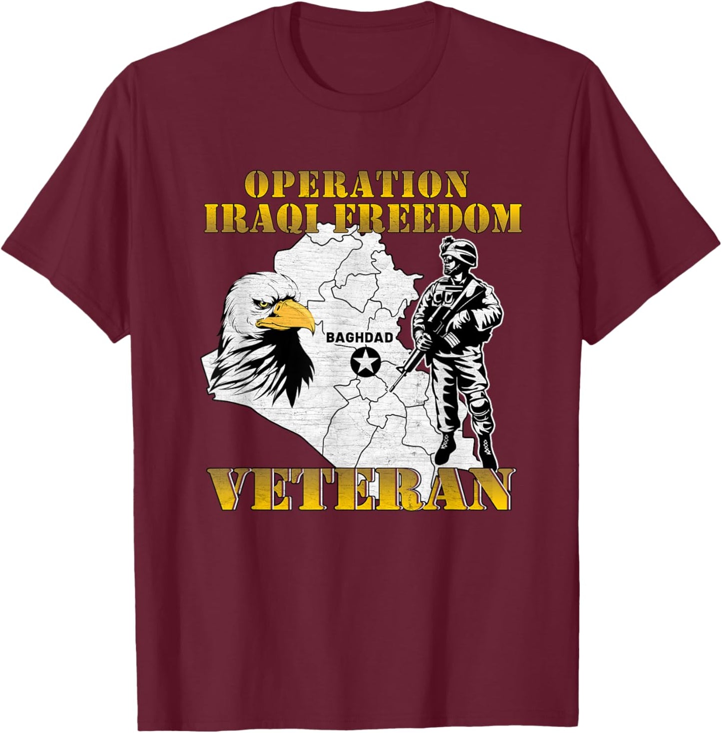 Operation Iraqi Freedom OIF Combat Veteran Vintage Black Adults T-Shirt - T-Shirt | Maroon