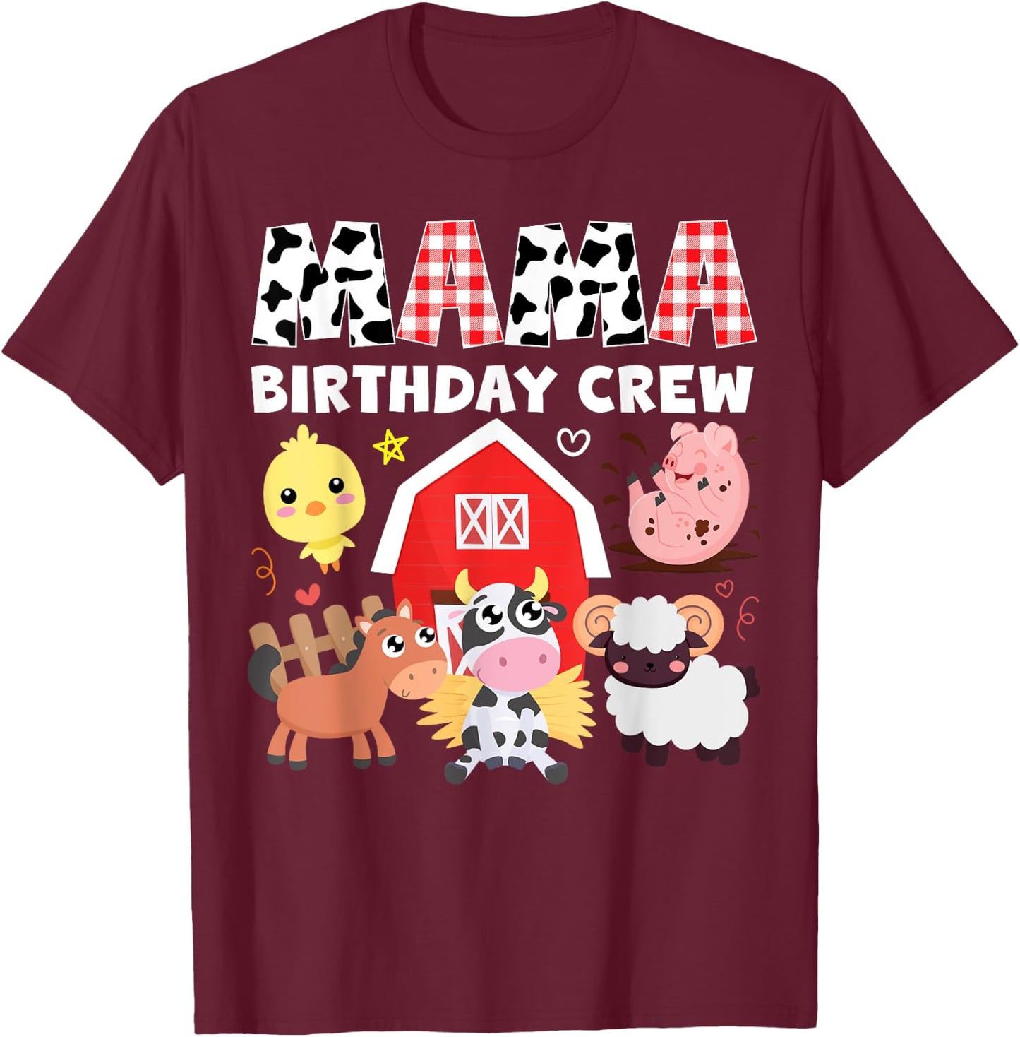 Cow Mama Birthday Crew Farm Theme Animals Birthday Party T-Shirt - T-Shirt | Maroon