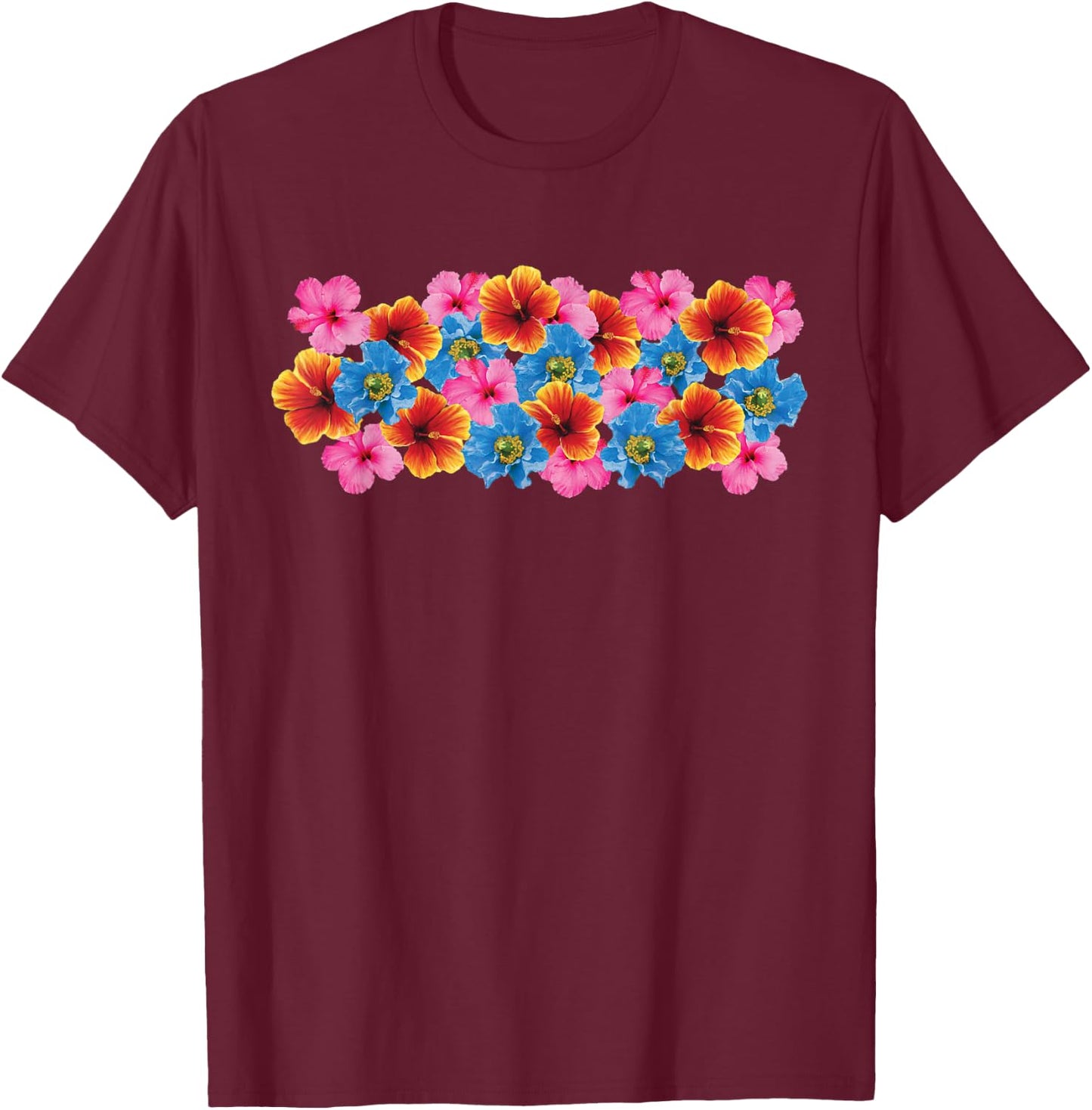 Hawaiian Hibiscus Flowers Vintage Tropical Hawaii Aloha Gift T-Shirt - T-Shirt | Maroon