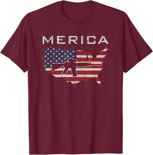 Merica - Funny Pro Guns American Flag 2nd Amendment T-Shirt - T-Shirt | Maroon