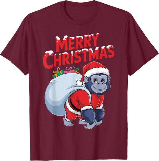 Xmas Gorilla Santa on Gorilla Christmas T-Shirt - T-Shirt | Maroon