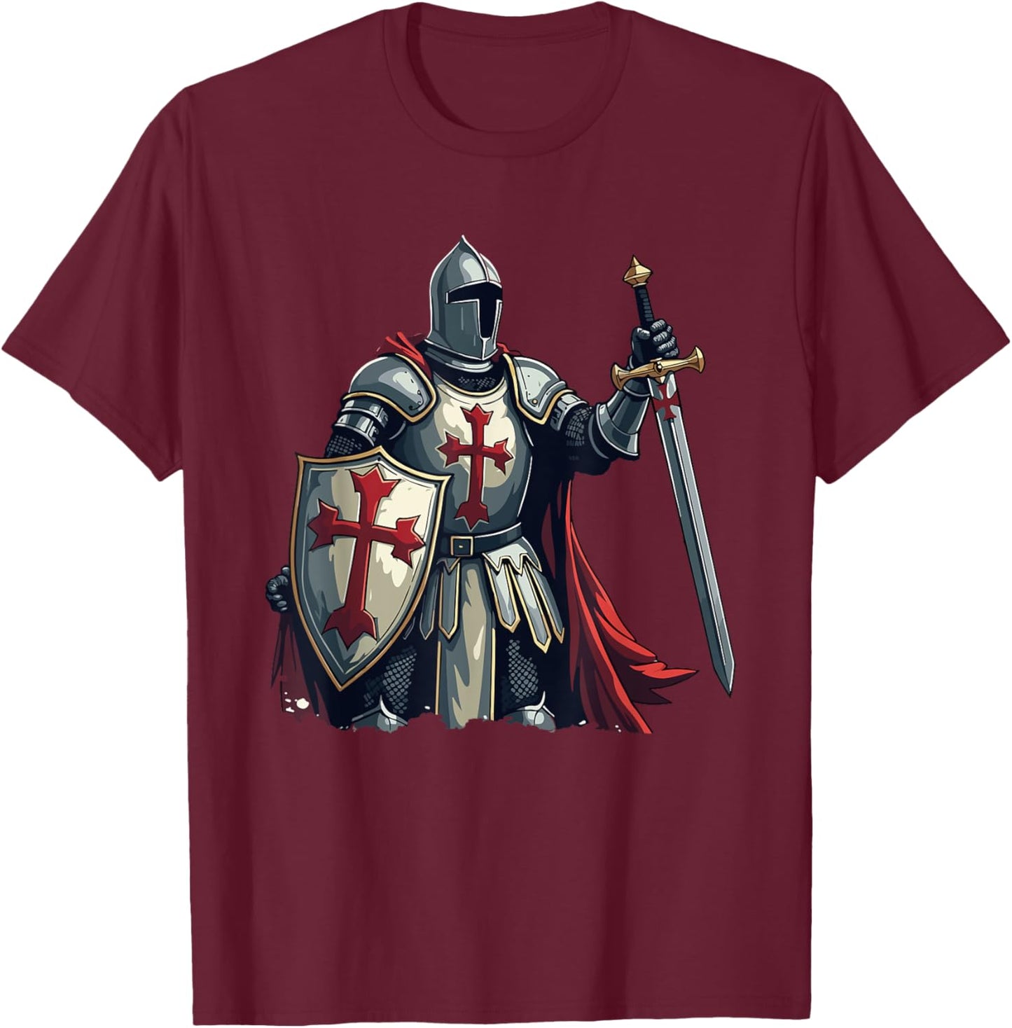 Templar Knight, Warrior & Crusader T-Shirt - T-Shirt | Maroon