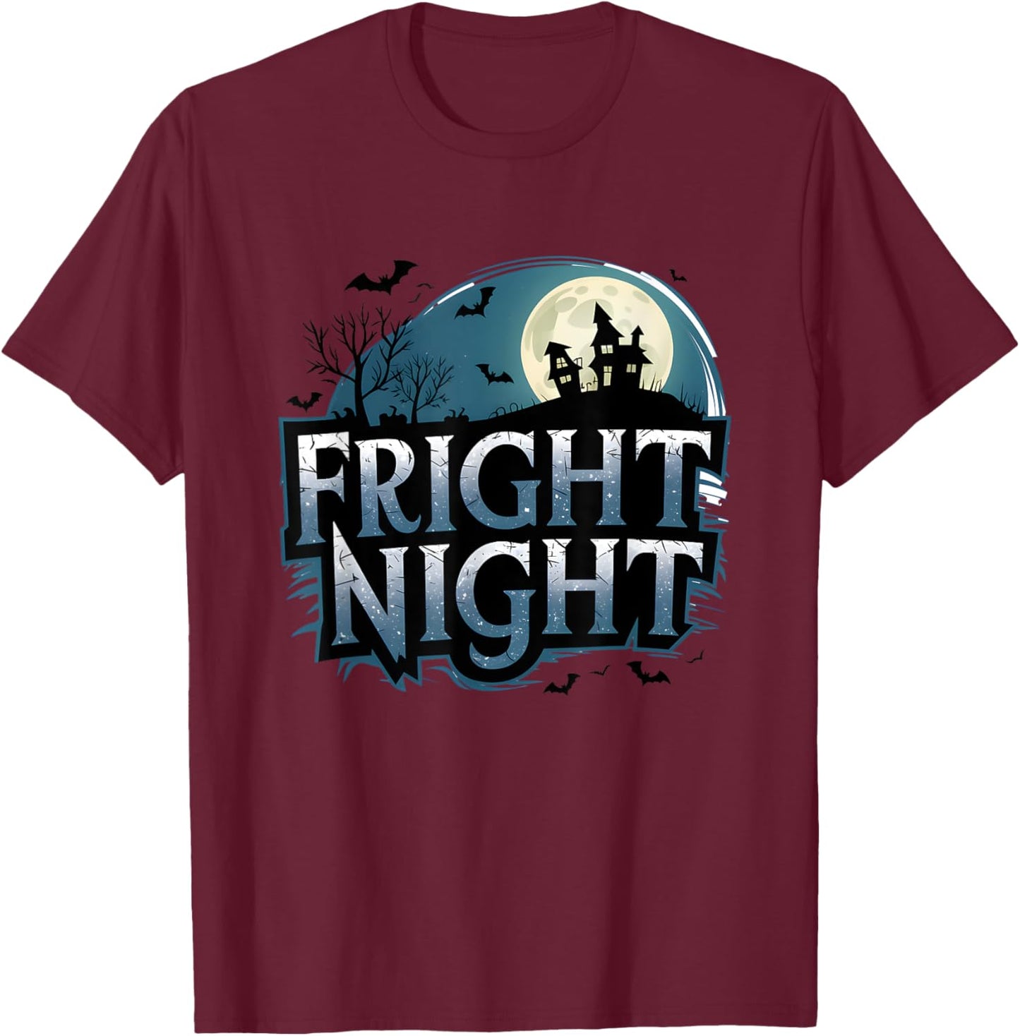 Fright Night Halloween Haunted House T-Shirt - T-Shirt | Maroon