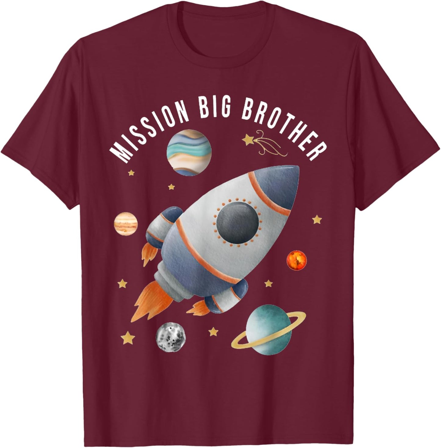 Mission Big Brother Funny Space Astronaut Rocket Baby Reveal T-Shirt - T-Shirt | Maroon
