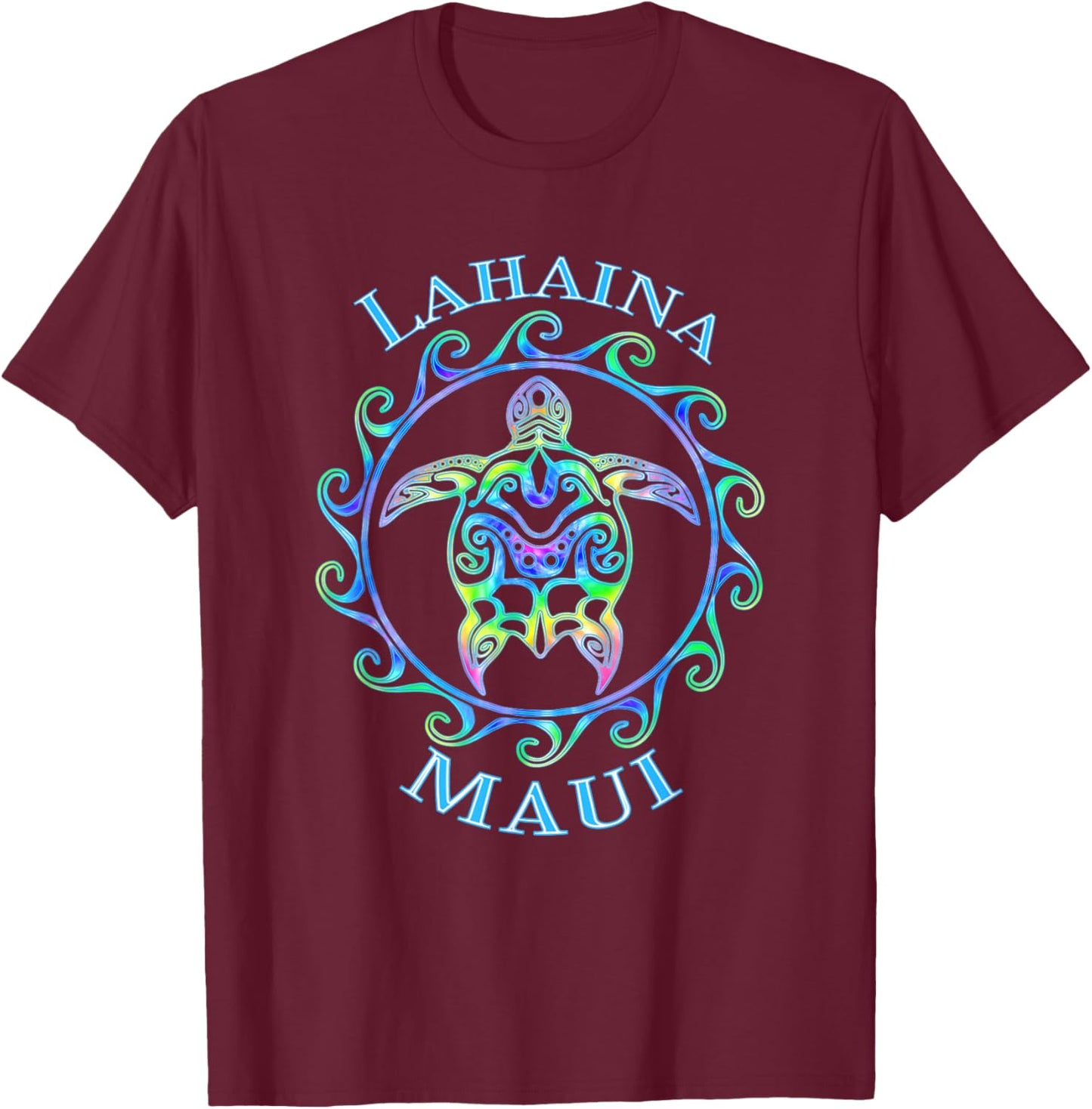 Lahaina Maui Hawaii Vacation Colorful Turtle T-Shirt - T-Shirt | Maroon