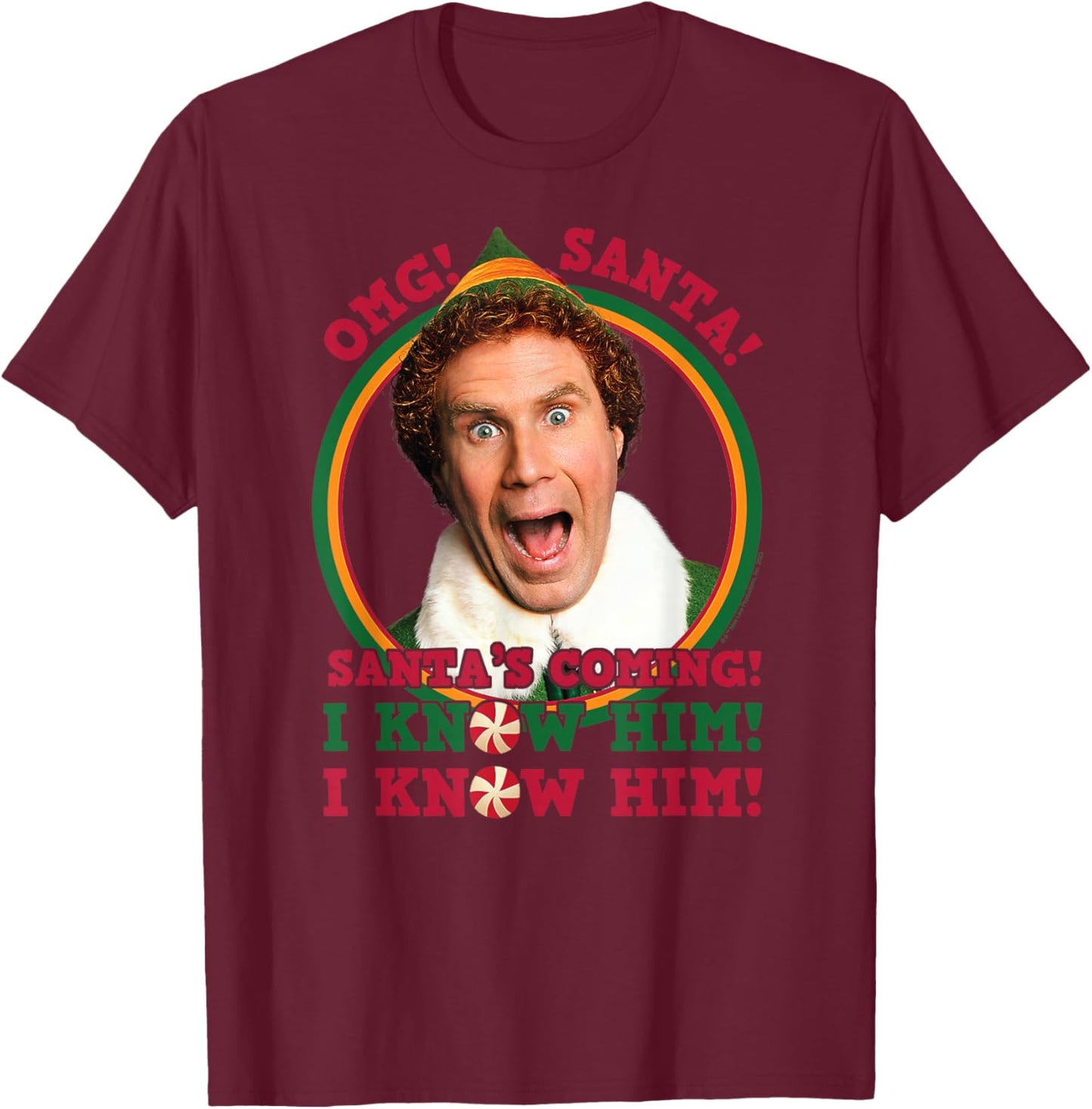 Elf - OMG Santa I Know Him T-Shirt - T-Shirt | Maroon