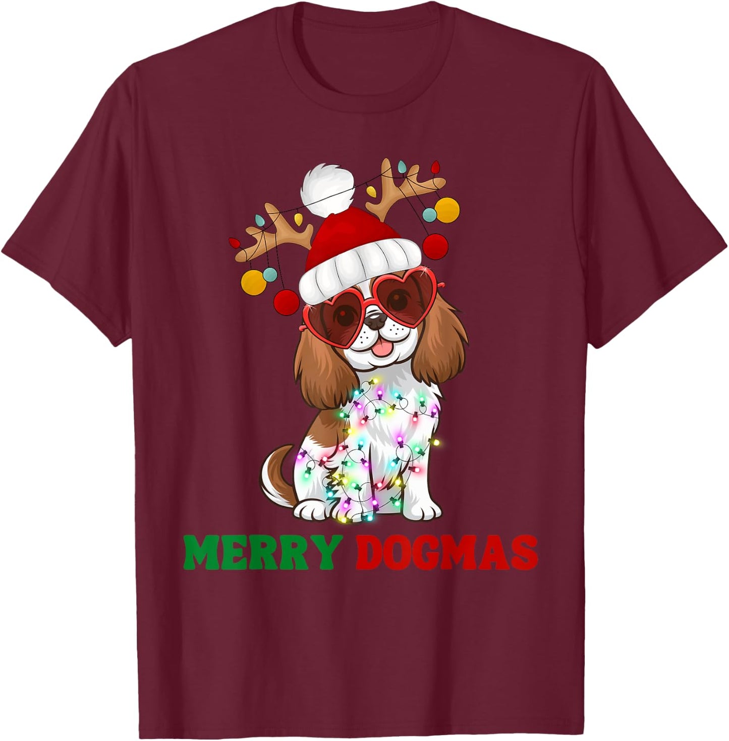 Merry Dogmas Cavalier King Charles Spaniel Dog Christmas T-Shirt - T-Shirt | Maroon