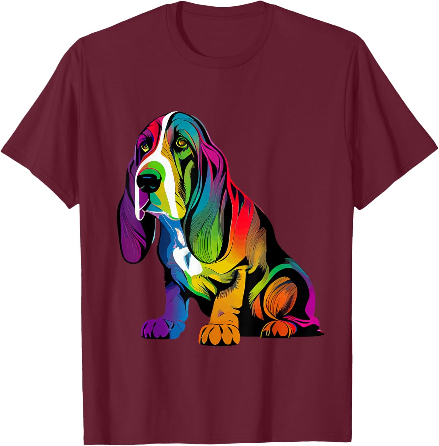 Basset Hound Colorful Pop Art Splash Art Tie Dye T-Shirt - T-Shirt | Maroon