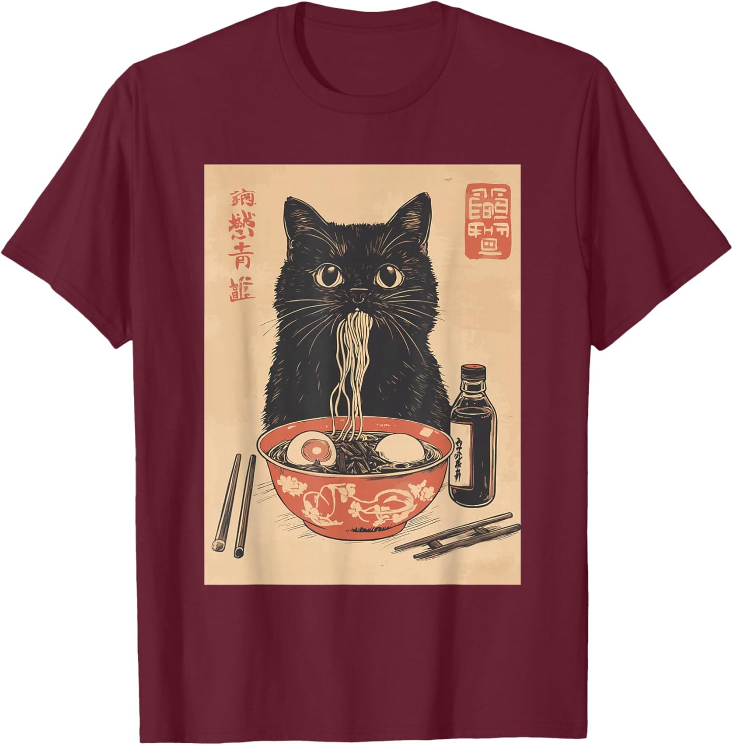 Kawaii Noodles Soup Anime Japanese Ramen Cat Teens Girls T-Shirt - T-Shirt | Maroon