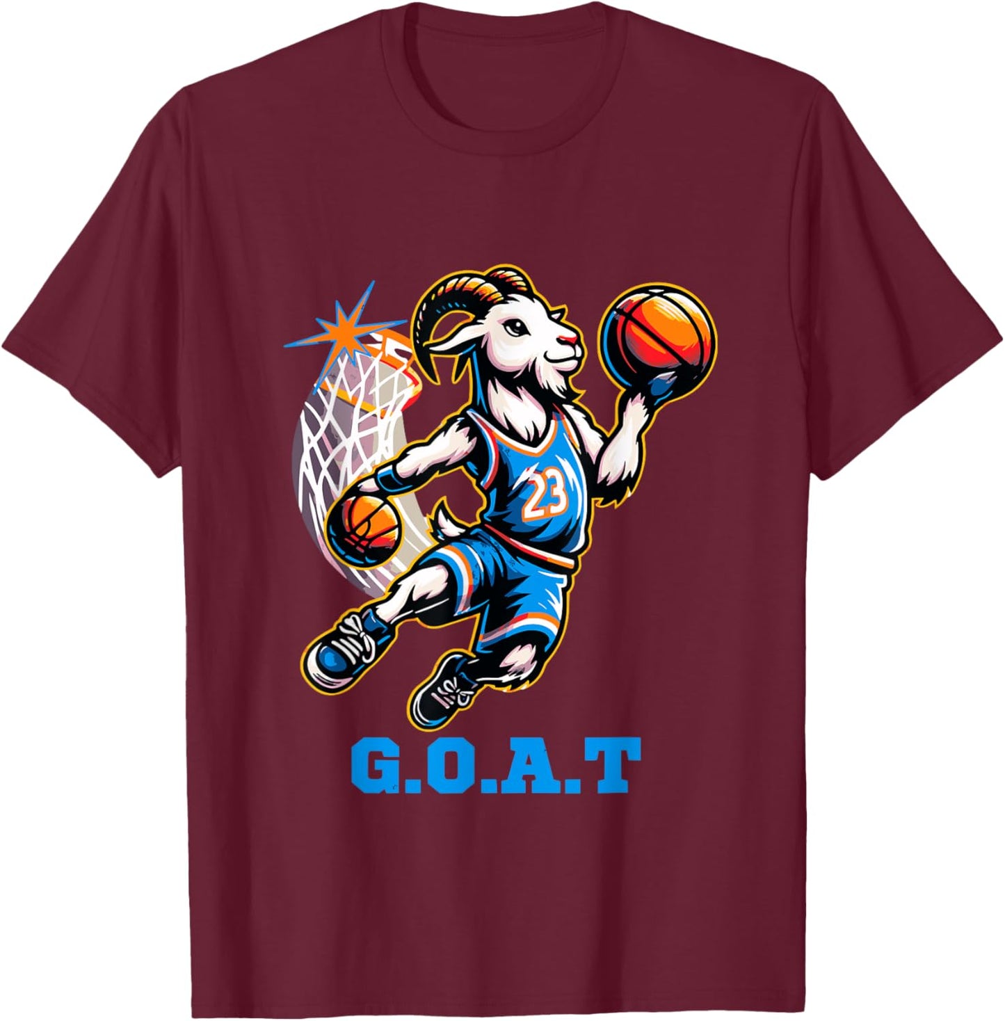 G.O.A.T Goat Basketball Player Playing Basketball Funny T-Shirt - T-Shirt | Maroon
