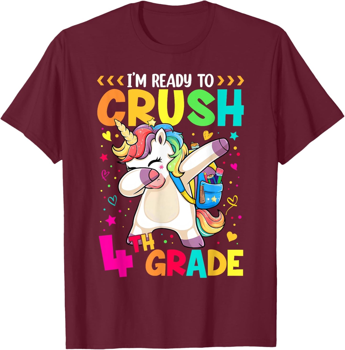 Crush 4th Grade Dabbing Unicorn Back to School Girls Kids T-Shirt - T-Shirt | Maroon