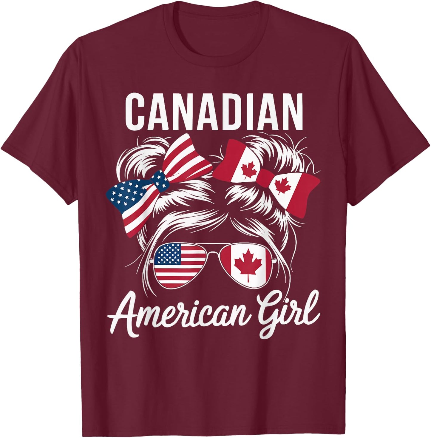 Half American Half Canadian USA Flag Canada America T-Shirt - T-Shirt | Maroon