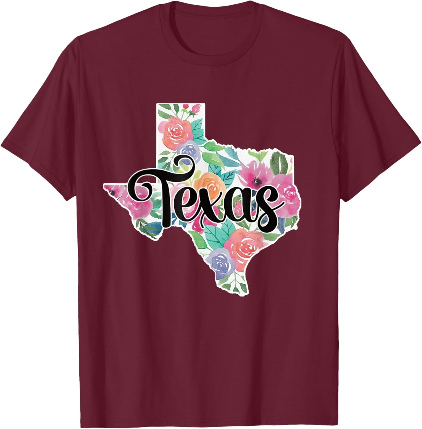 Texas Home State Pride Floral Vintage Texas Retro Flowers T-Shirt - T-Shirt | Maroon