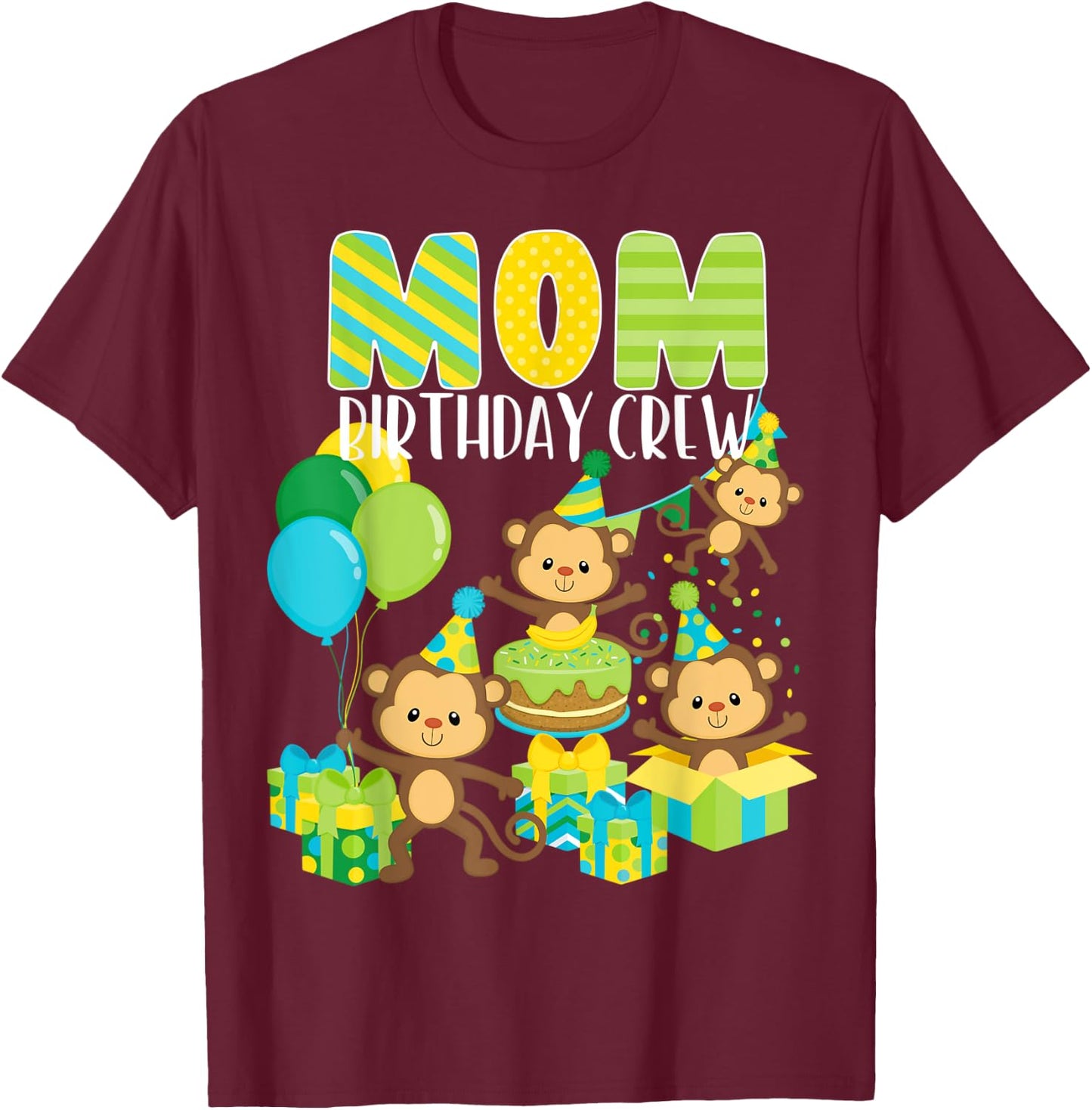 Birthday Monkey Mom Birthday Crew Bday Party Family Matching T-Shirt - T-Shirt | Maroon