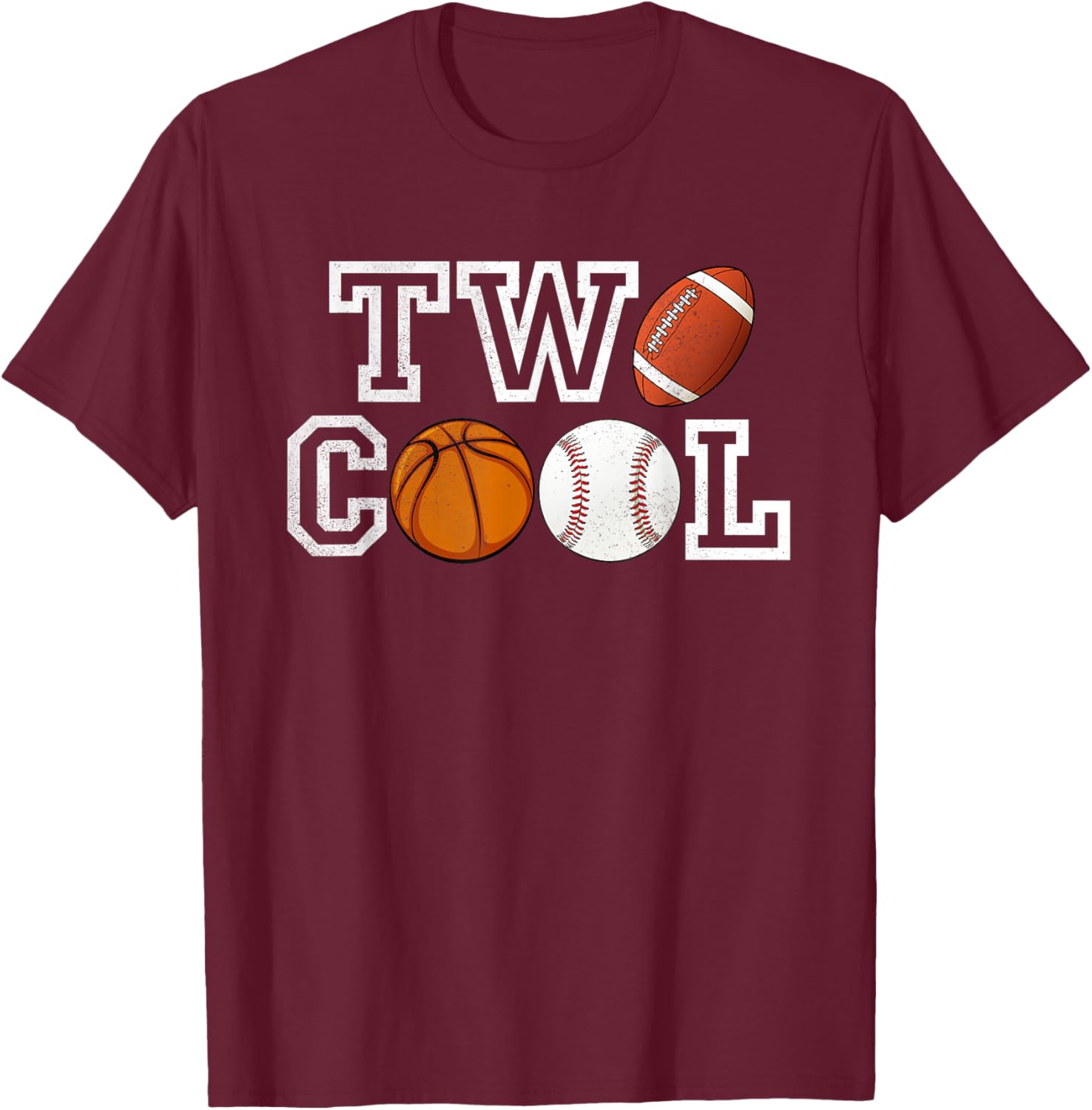Two Cool Shirt For Toddler Birthday Boy Football Basketball T-Shirt - T-Shirt | Maroon